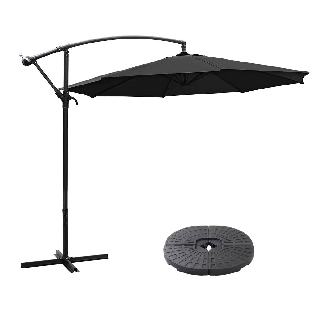 Outdoor 3m Cantilever Garden Parasol With Cross And Fillable Base | One Size | Black