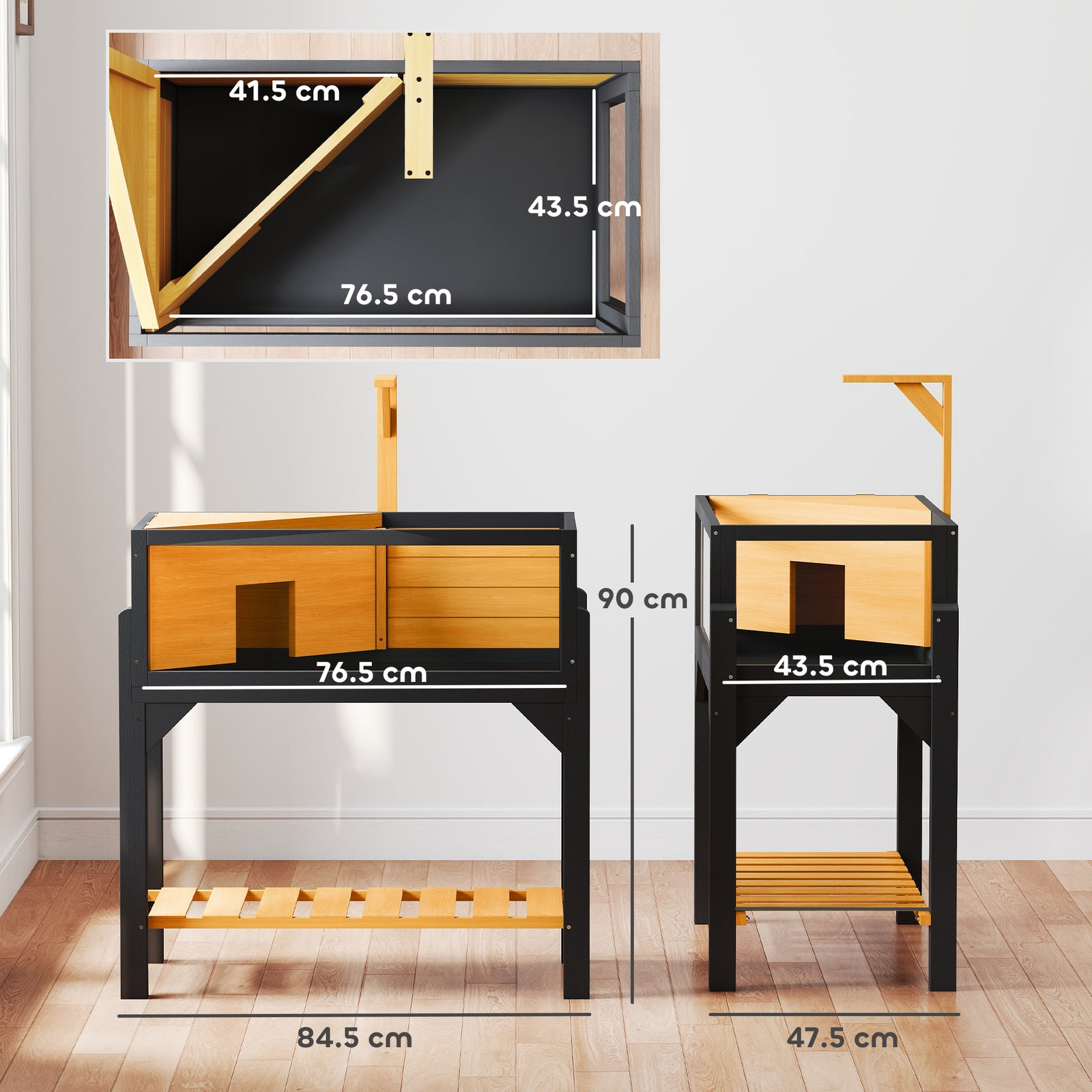 Wooden Tortoise House With Storage Shelf, Clear Observation Windows
