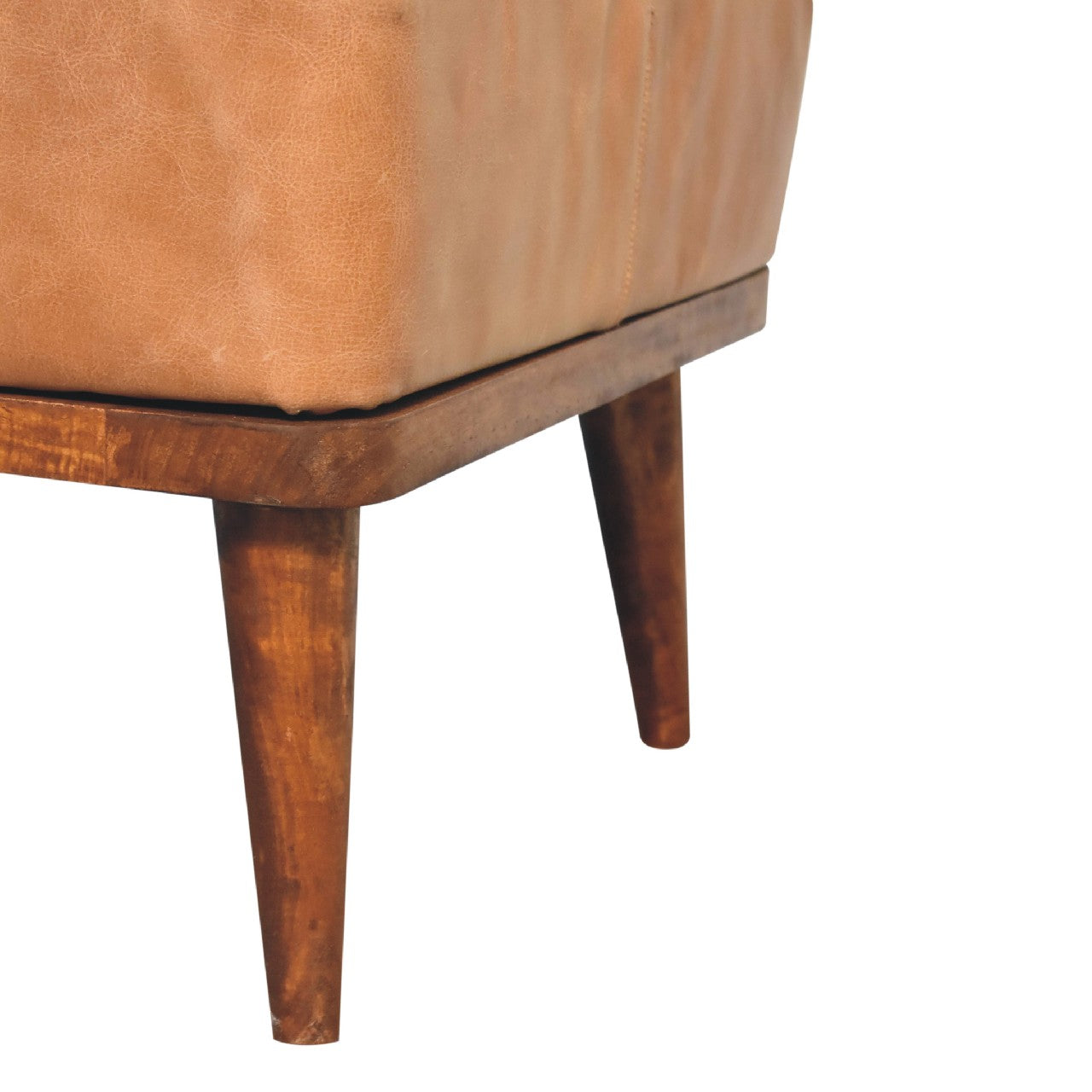 Solid Mango Wood Tan Buffalo Leather Tan Footstool