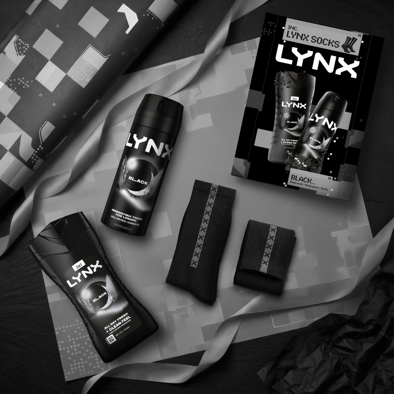 Black Duo And Socks Gift Set For Him, Body Wash And Body Spray | Set of 2