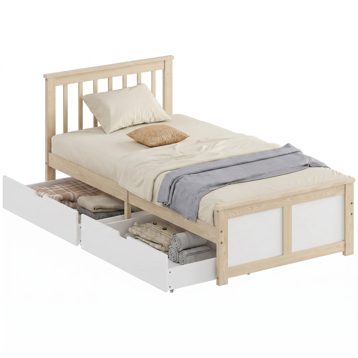 HOMCOM Storage Bed With 2 Drawers, Headboard, Wood Slat Support