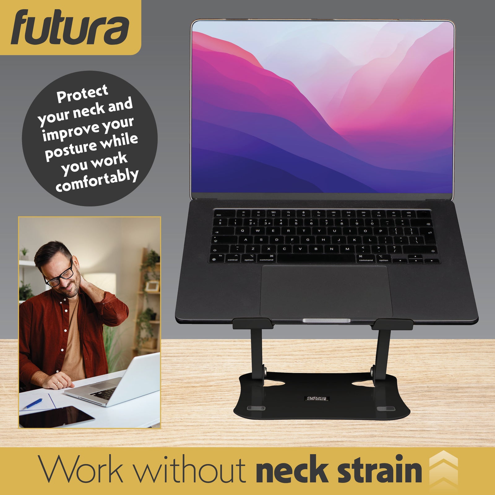 Laptop Stand Adjustable Portable Riser, Foldable Aluminium Holder For Macbook Airpro And 11 To 17 Inch Laptops | Black