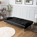 Faux Leather Click Clack Sofa Bed - 2 Seater | Black