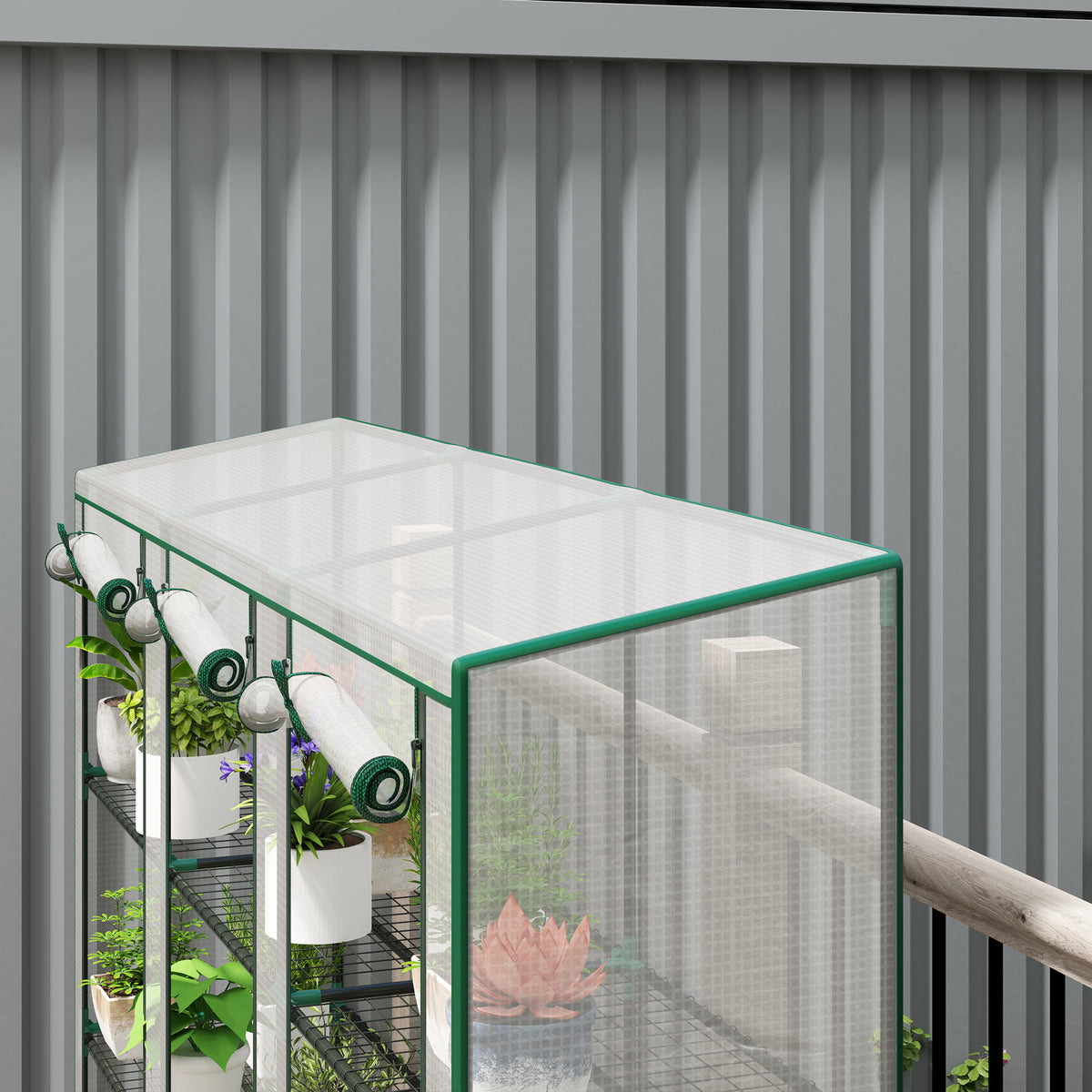 Outsunny 3 Tier Lean-to Mini Greenhouse With Plastic Cover, White