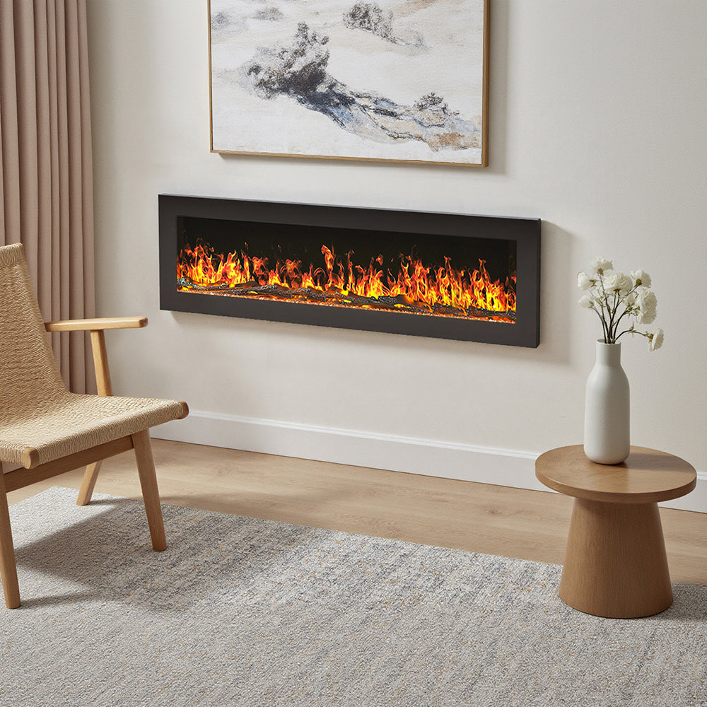 40/50/60-inch Electric Fireplace, Wall Mounted Or Freestanding, Tempered Glass Panel, 12 Flame Colors, 5 Brightness Levels, Timer & Remote Control | Small | Black