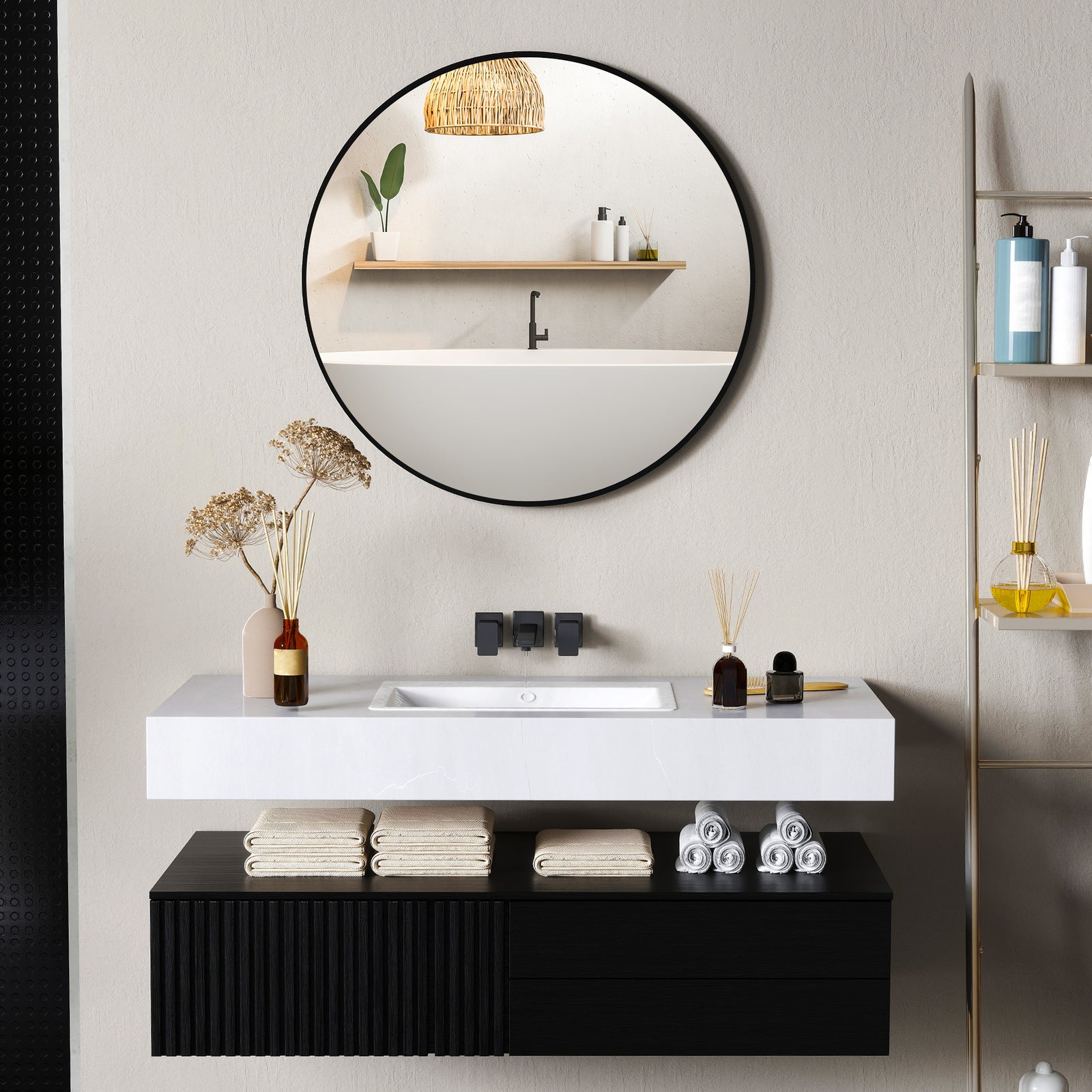 Round Bathroom Mirror, Modern Wall Mirror With Steel Frame