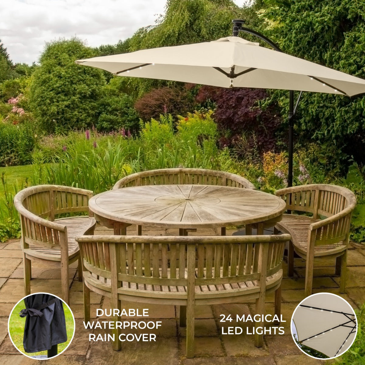 3m Led Cantilever Parasol | Cream