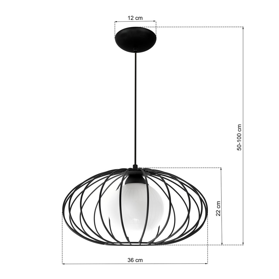 Kronos Pendant Lamp 1xe14 Industrial Chic With The Flattened Cage Surrounding The Elegant Glass Shade