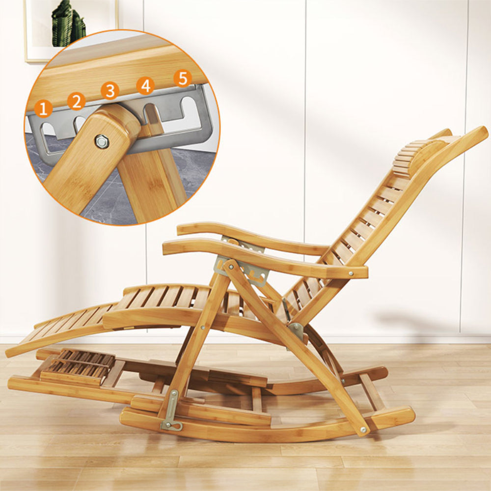 Bamboo Rocking Chair Foldable Recliner | One Size | Light Brown