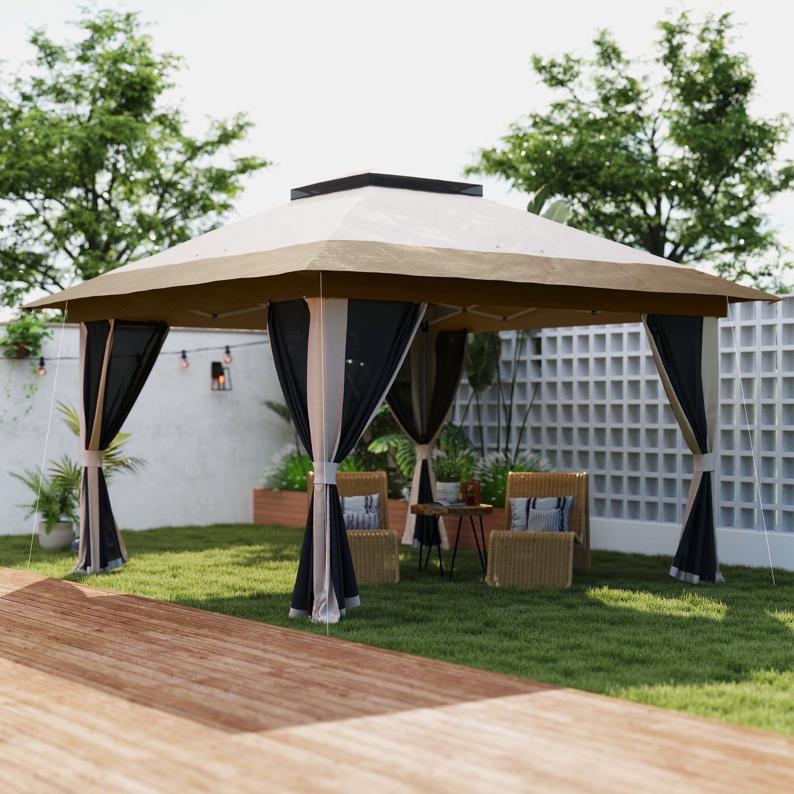 3.6x3.6m Pop Up Gazebo, Mesh Sides, Upf50+ | Beige