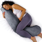 L Shaped Pregnancy Pillow, 145x25x20cm Shredded Memory Foam Full Body Maternity Cushion For Sleeping | J Shape | Dark Grey