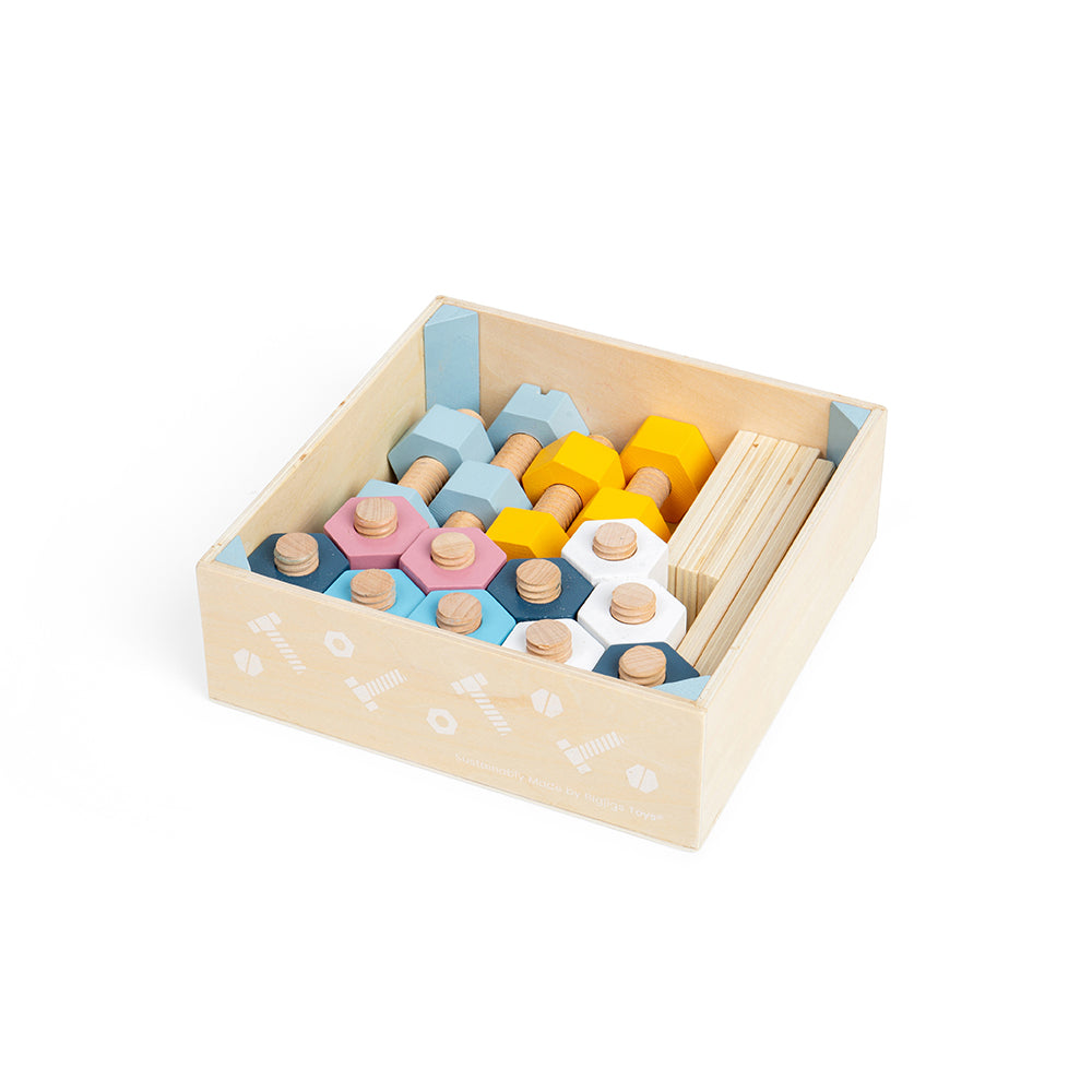 Crate Of 20 Wooden Nuts And Bolts