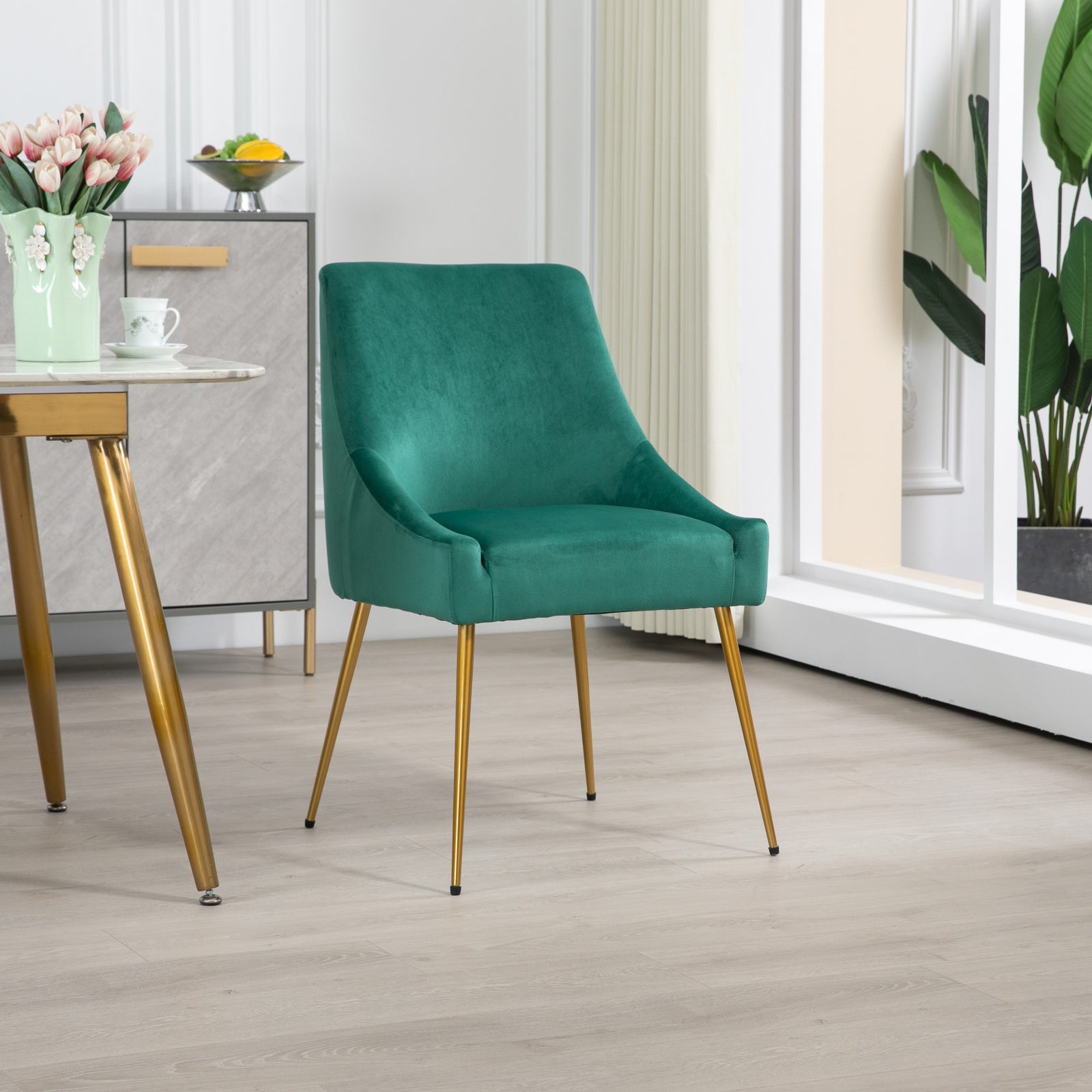Set Of 2 Lograto Velvet Dining Chairs | Green