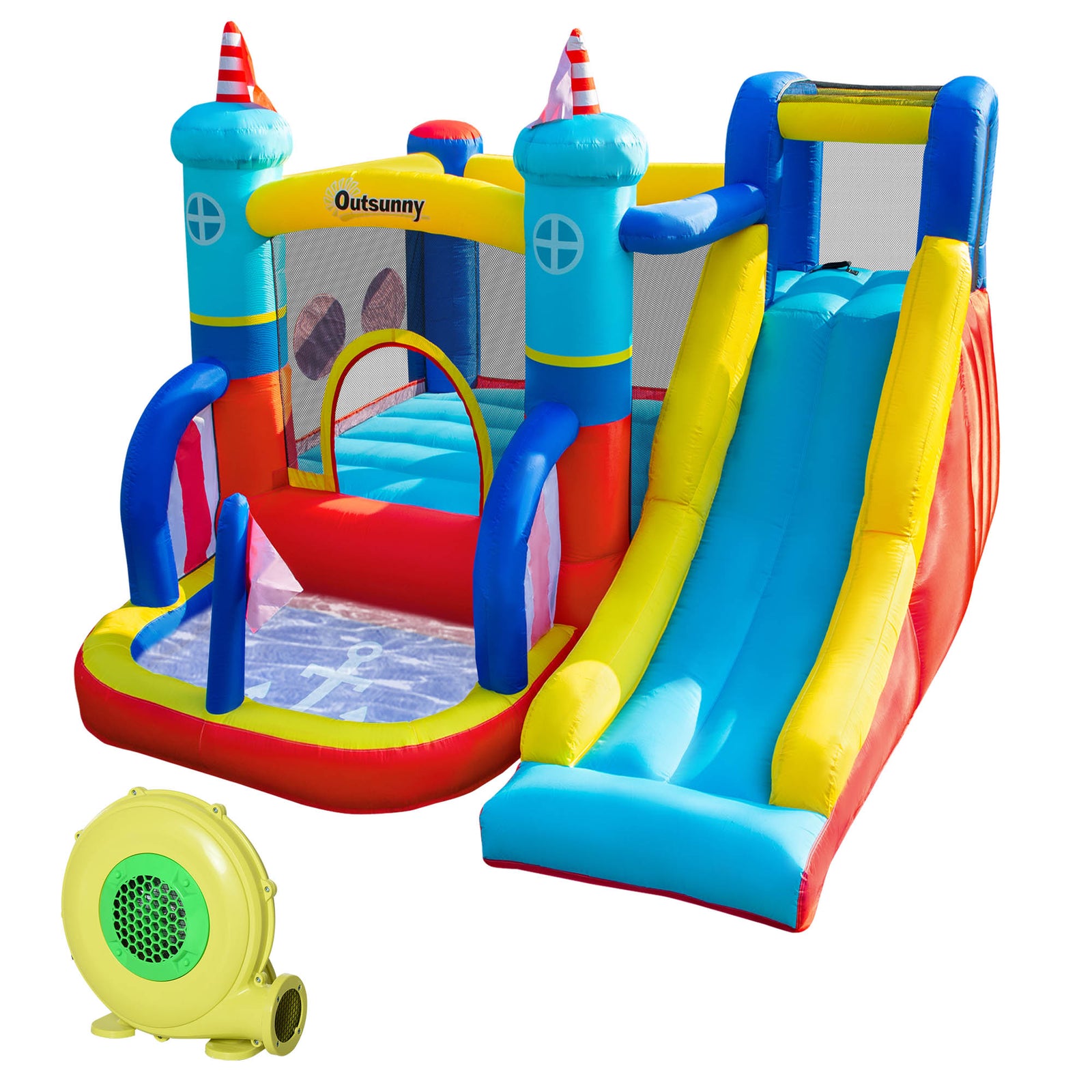 Kids Bouncy Castle With Slide Pool Trampoline Climbing Wall W/ Blower