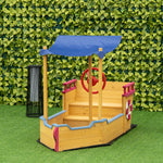 Kids Wooden Sand Pit Sandbox Pirate Sandboat Outdoor W/ Canopy Shade