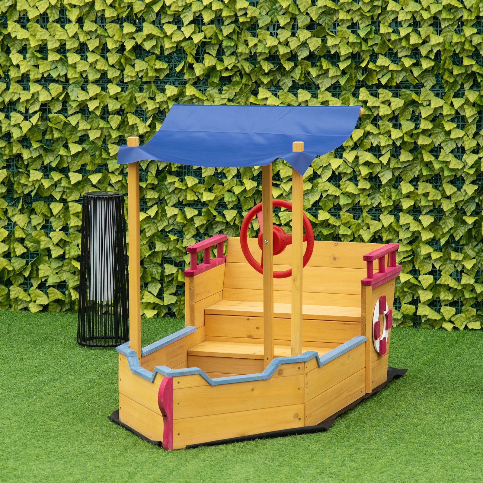 Kids Wooden Sand Pit Sandbox Pirate Sandboat Outdoor W/ Canopy Shade