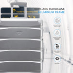 Set Of 3 Aluminium Frame/ABS Body Outer Cabin Carry & Check In Hold Luggage. Overhead Cabin Bag + Medium & Large Check-in Hold Suitcases | Set-of-3 | Silver