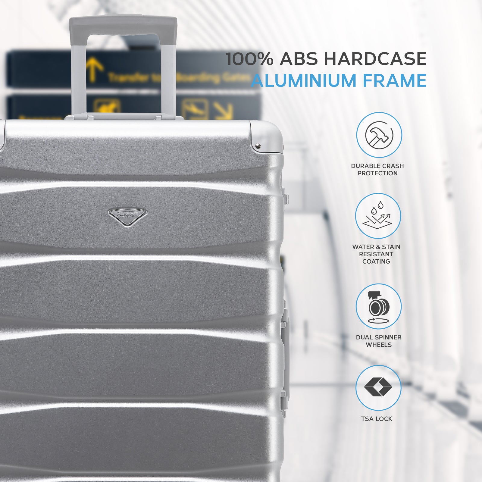 Set Of 3 Aluminium Frame/ABS Body Outer Cabin Carry & Check In Hold Luggage. Overhead Cabin Bag + Medium & Large Check-in Hold Suitcases | Set-of-3 | Silver