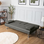 Faux Leather Click Clack Sofa Bed - 2 Seater | Grey
