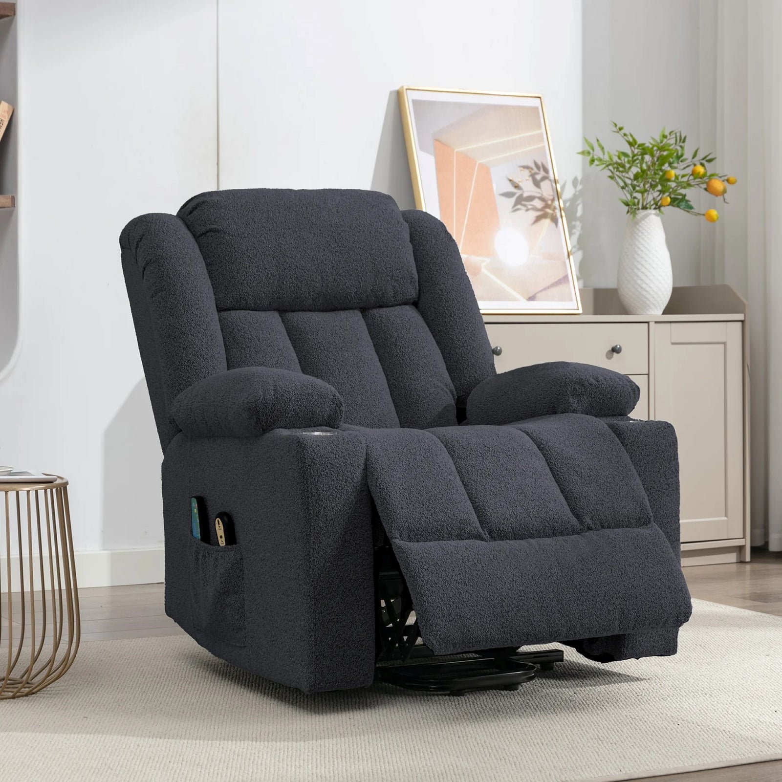 Lovell Electric Lift Assist Riser Recliner With Massage And Heat | Dark Grey
