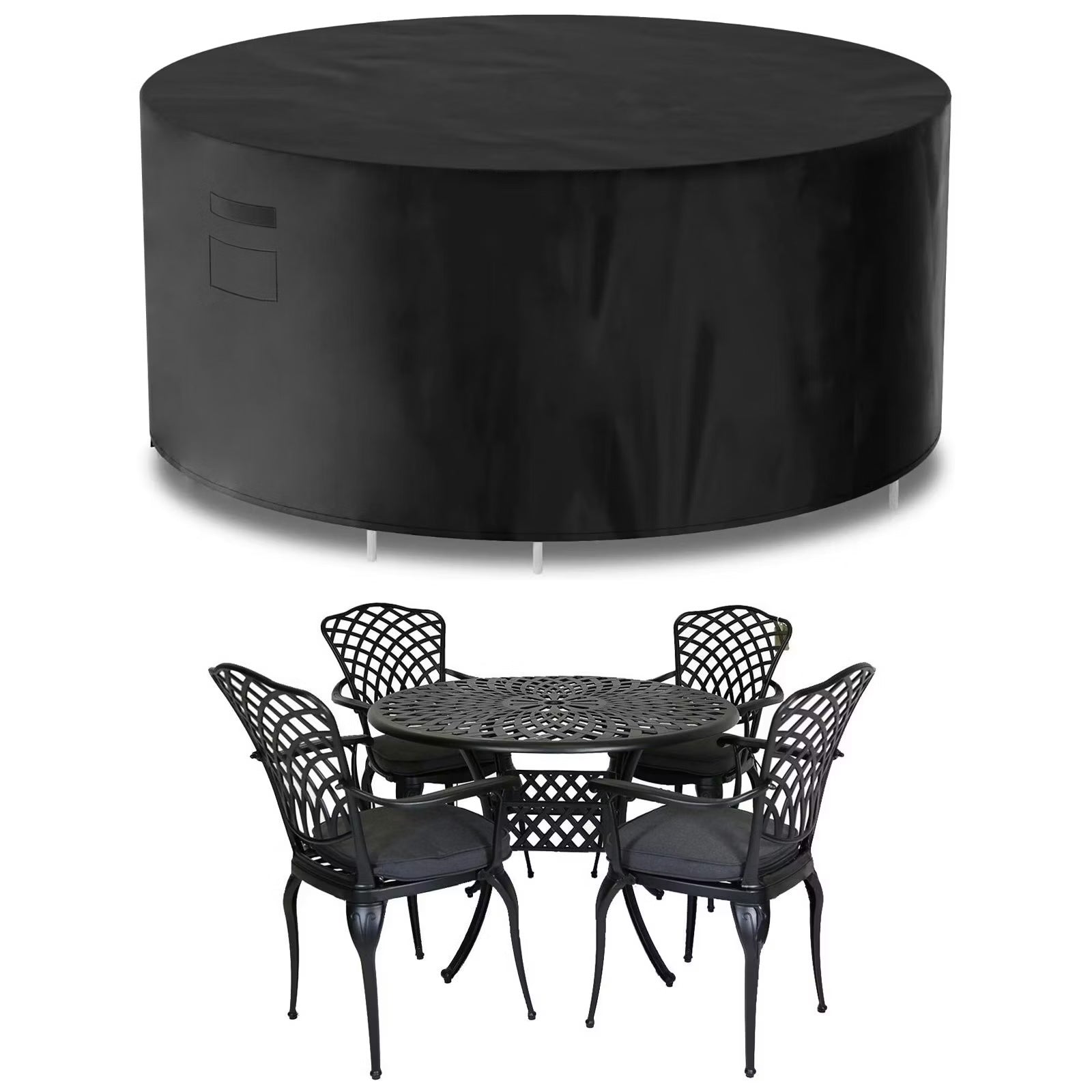 Round Waterproof Garden Furniture Cover, Outdoor Patio Weatherproof Table & Chair Set Shield | 128 x 71cm | Black