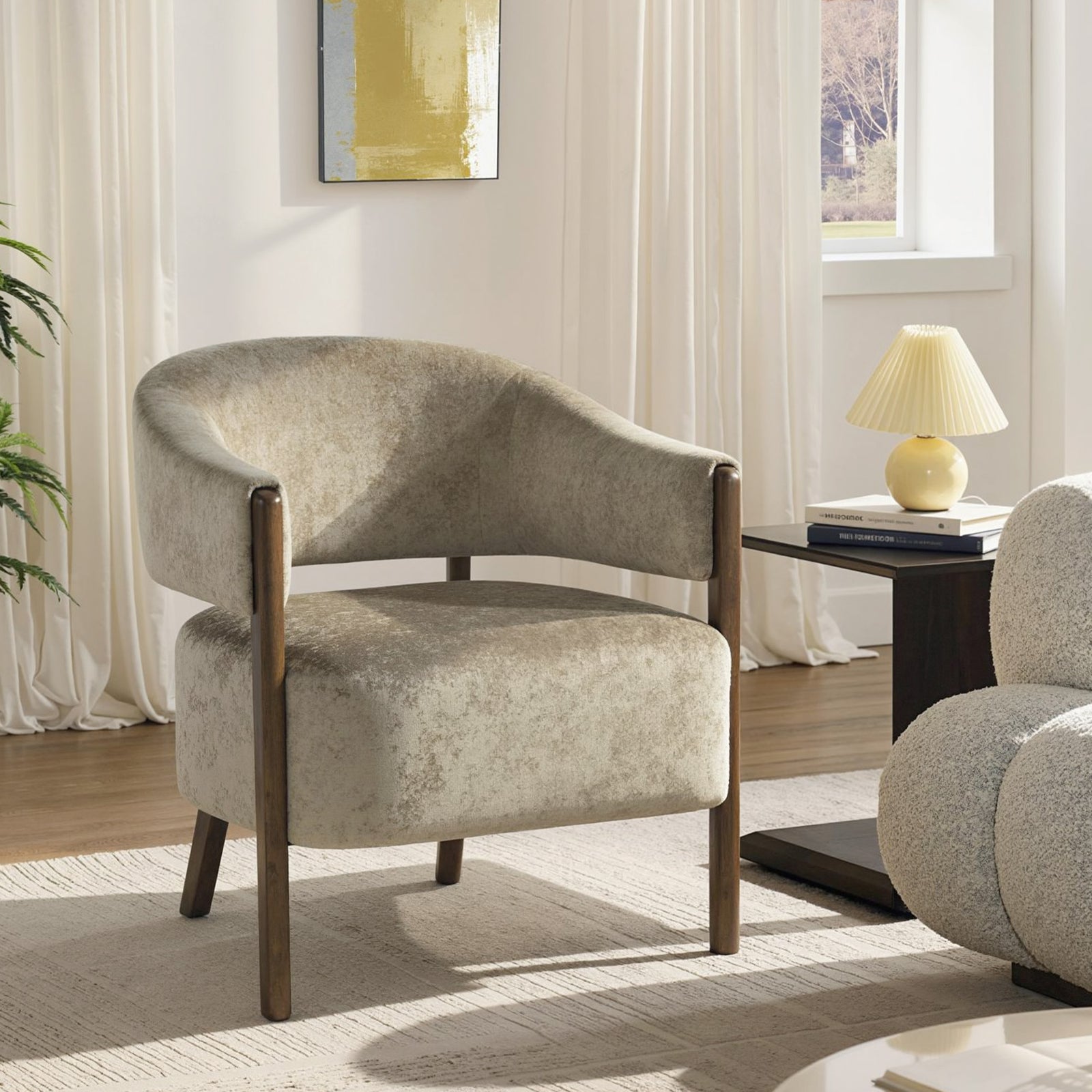 Accent Chair, Upholstered Armchair With Solid Wood Legs | Tan
