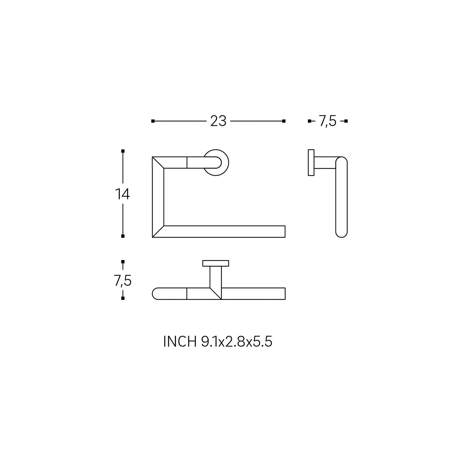 Towel Ring, Black Matt, Wall-mounted, 23 Cm. Collection Kubic