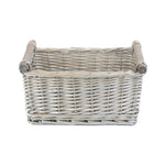 Wicker Grey Wash Wooden Handled Storage Basket | Medium | Gray