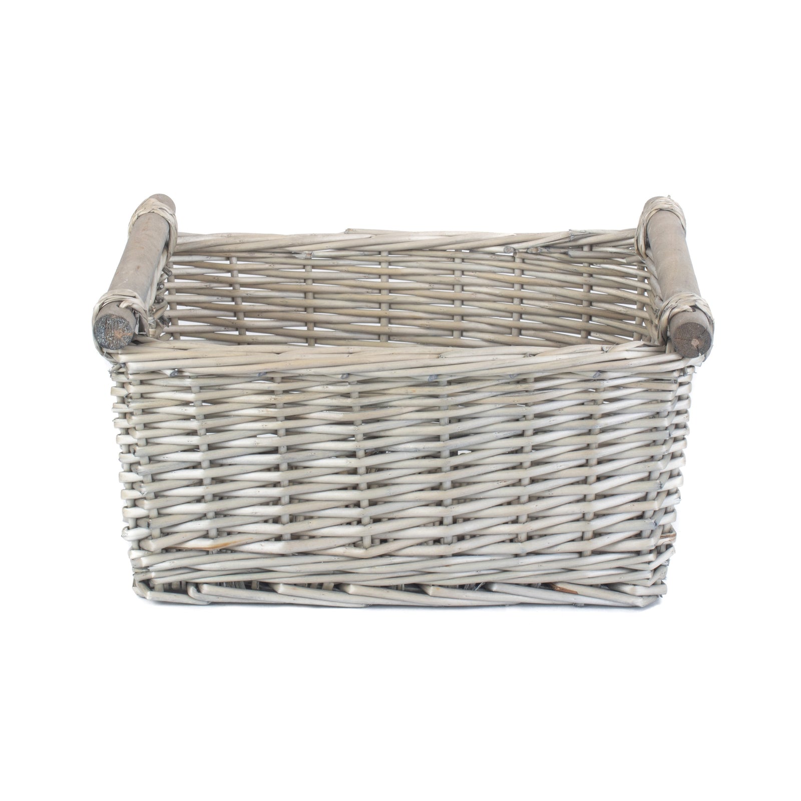 Wicker Grey Wash Wooden Handled Storage Basket | Medium | Gray