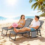 Folding Sun Loungers With 5-level Back, Cup Holder | Grey