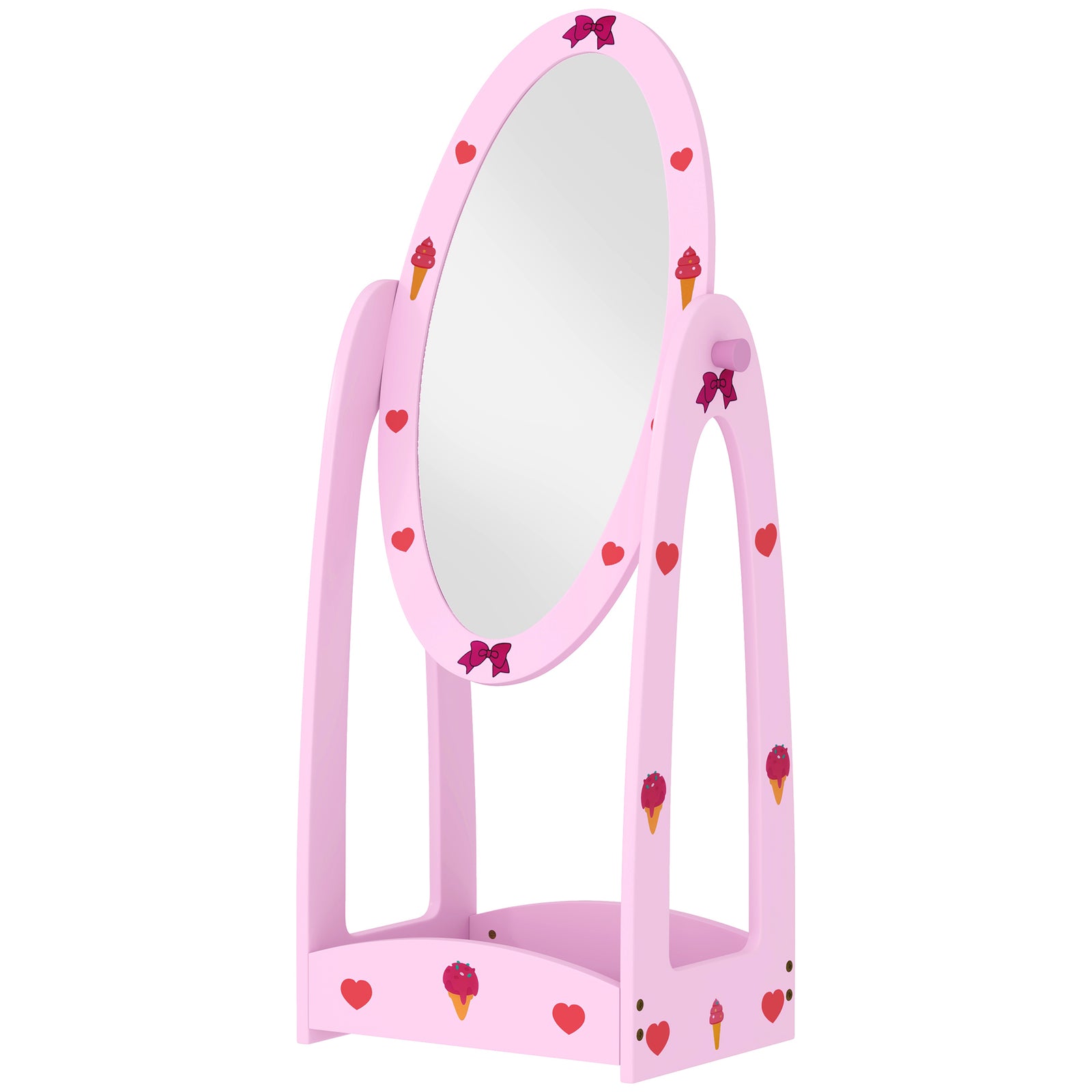Aiyaplay 360° Rotating Kids Full Length Mirror With Storage Shelf, Hot Pink