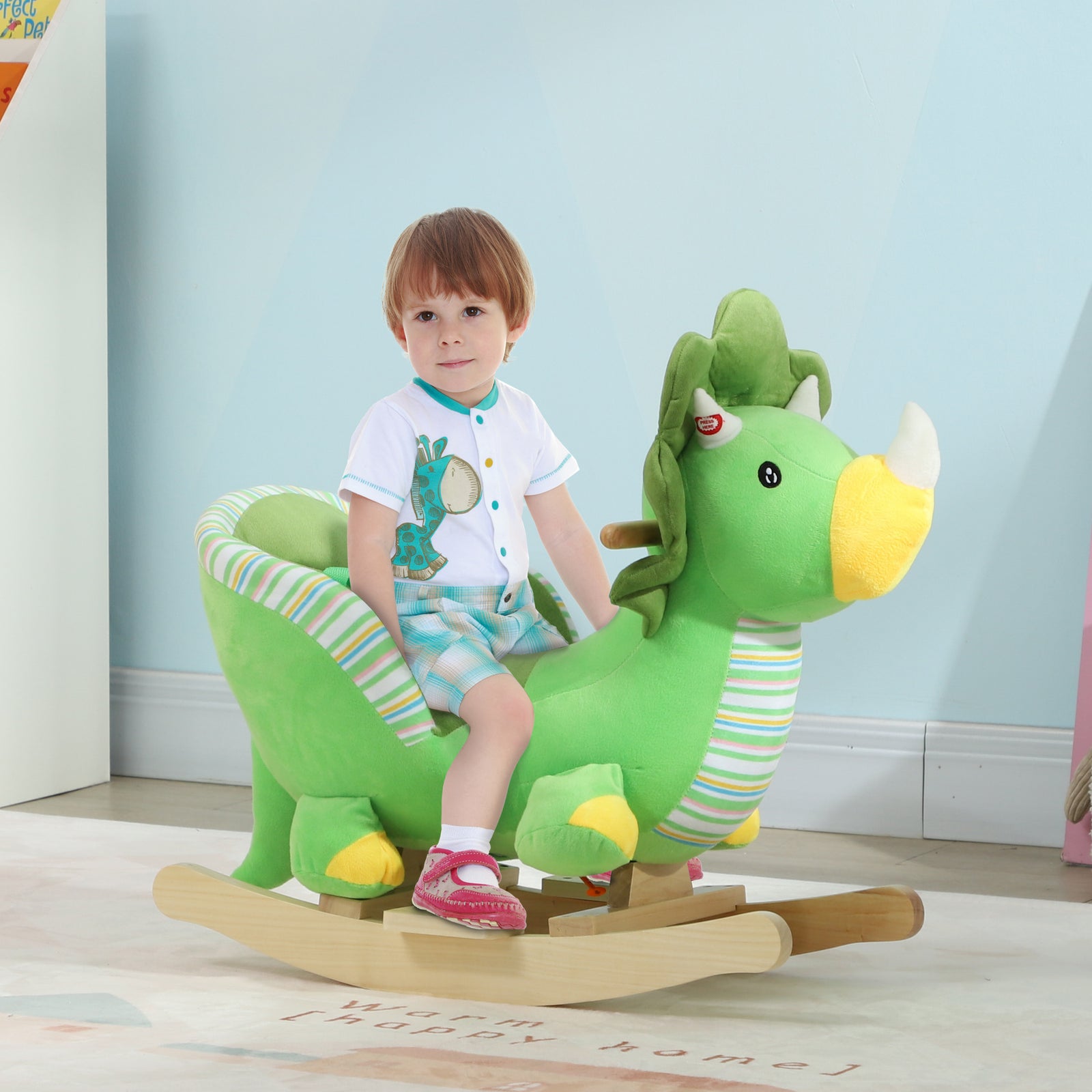 Rocking Horse Dinosaur Design Baby Rocker With Animal Sound, Green