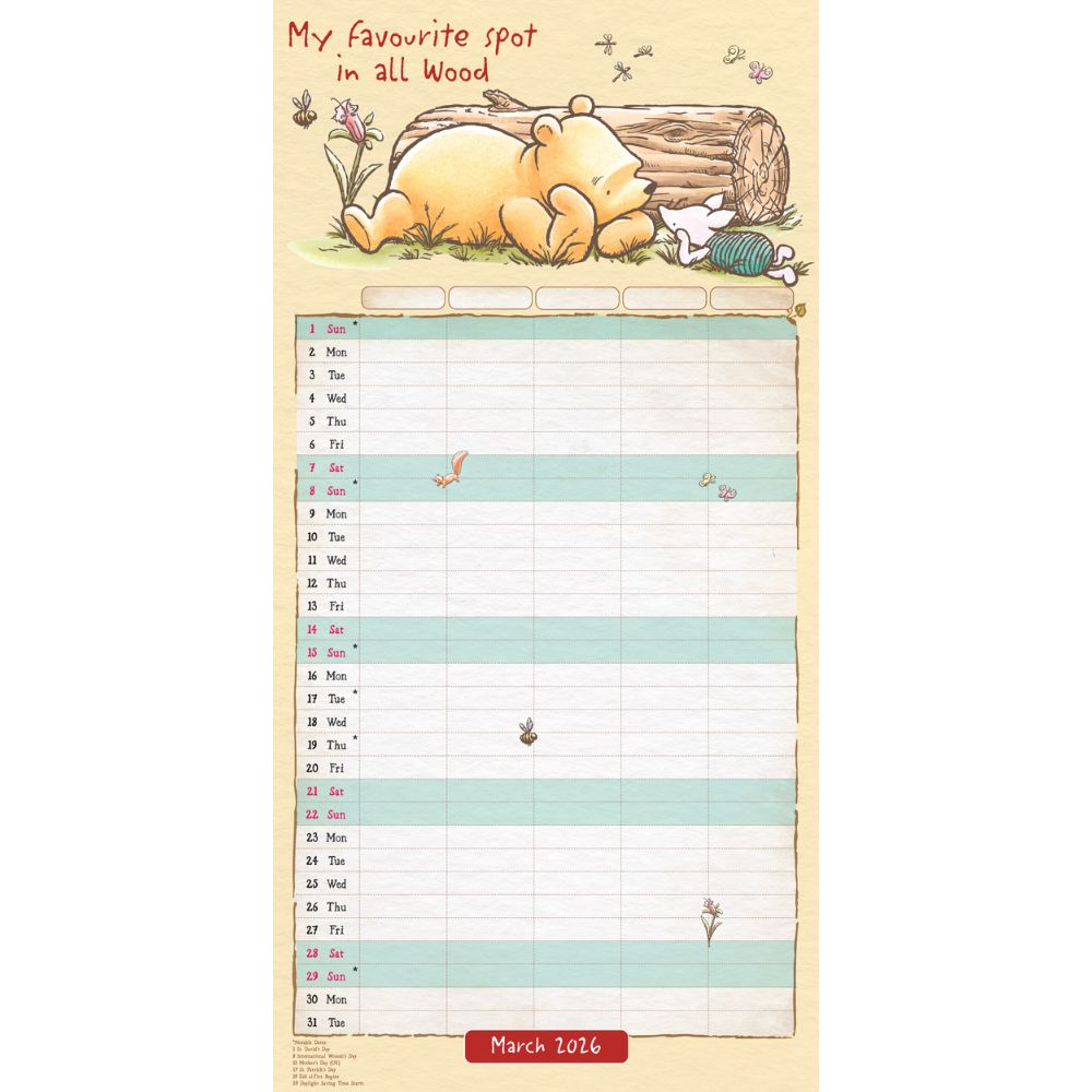 Winnie The Pooh 2026 Family Organiser Calendar (with Stickers) Official Product