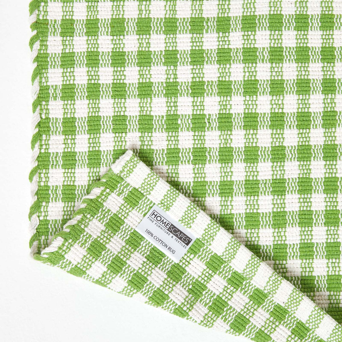 Cotton Gingham Check Rug Hand Woven | 60cm x 80cm | Green