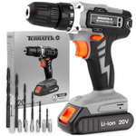 20v Cordless Drill & Drill Bit Set 20v 1 Hr Fast Charge Battery & Charger Included | 13 Piece Kit – 1x 20v Battery + Charger | Grey