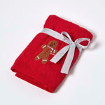 Gingerbread Man Embroidered 100% Cotton Christmas Hand Towel | Hand Towel | Red
