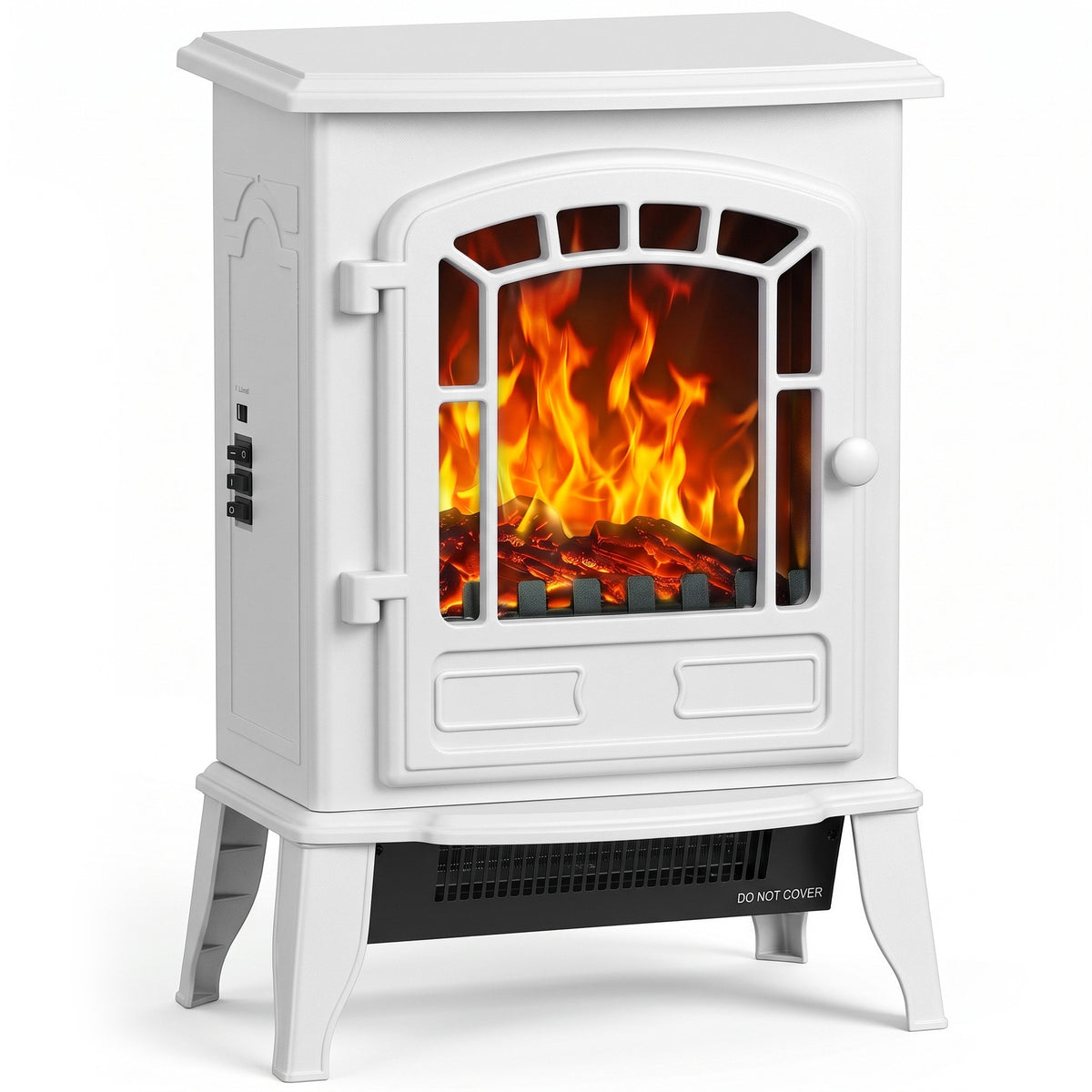 Freestanding Electric Fireplace Stove With Led Flame, 2000w | White