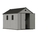 7.38 × 11.32 Ft Garden Tool Shed With Apex Roof & Combination Lock – Heavy-duty Grey Wood Grain Outdoor Storage Shed With Floor,2 Window & Ventilation Panels