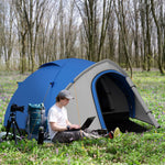 Compact Camping Tent W/ Vestibule & Mesh Vents For Hiking | Blue