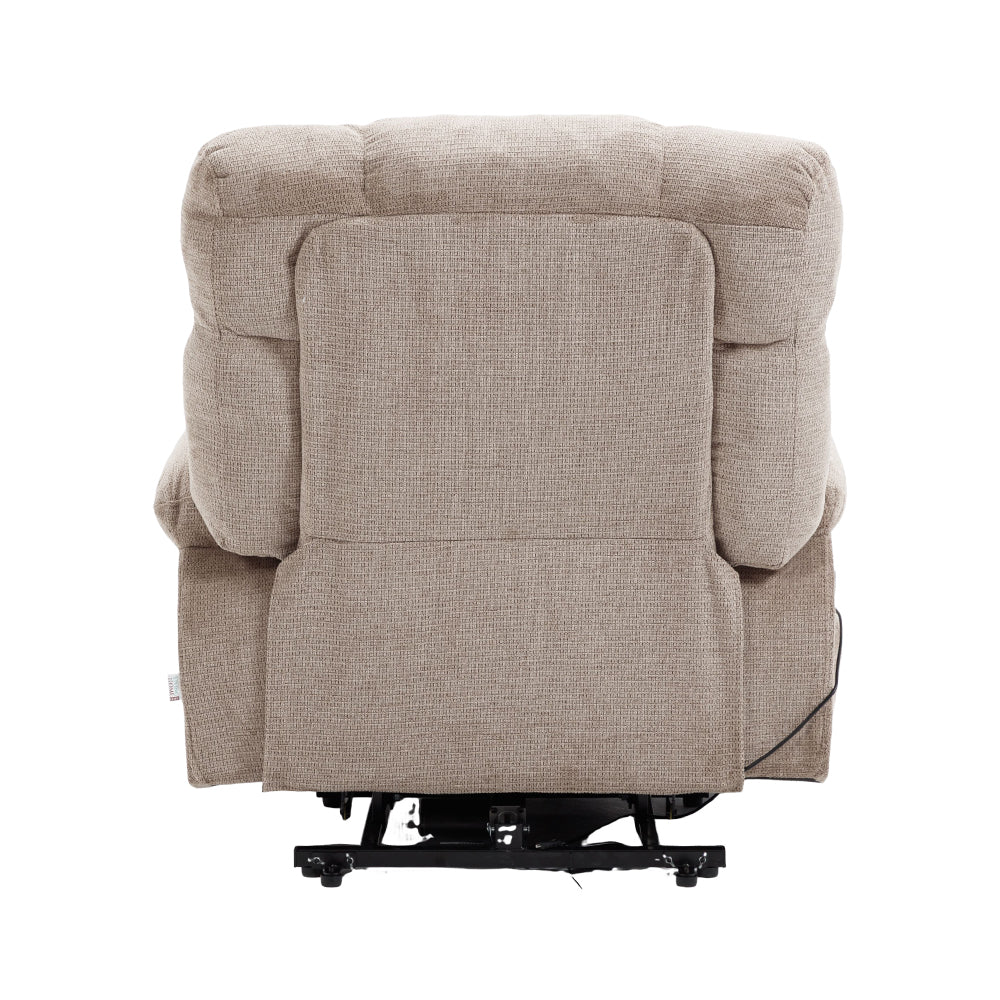 Oatmeal Electric Recliner Chair, Chenille Fabric, Heat & Massage, Cup Holders & Side Pockets