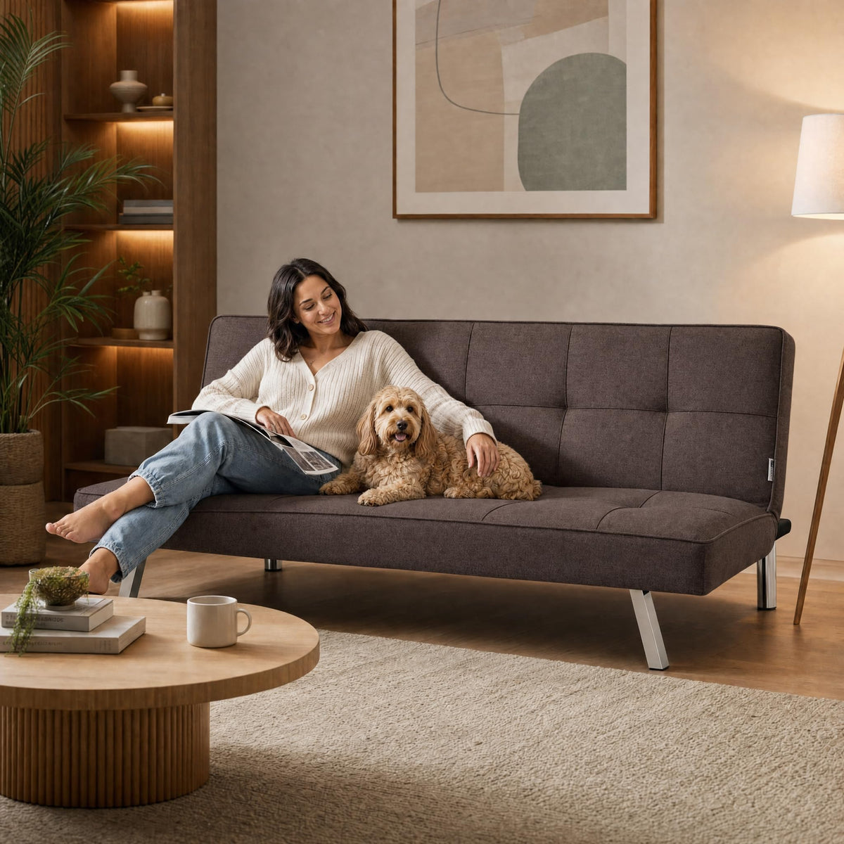 Britney Linen Sofa Bed 3 Seater | Brown