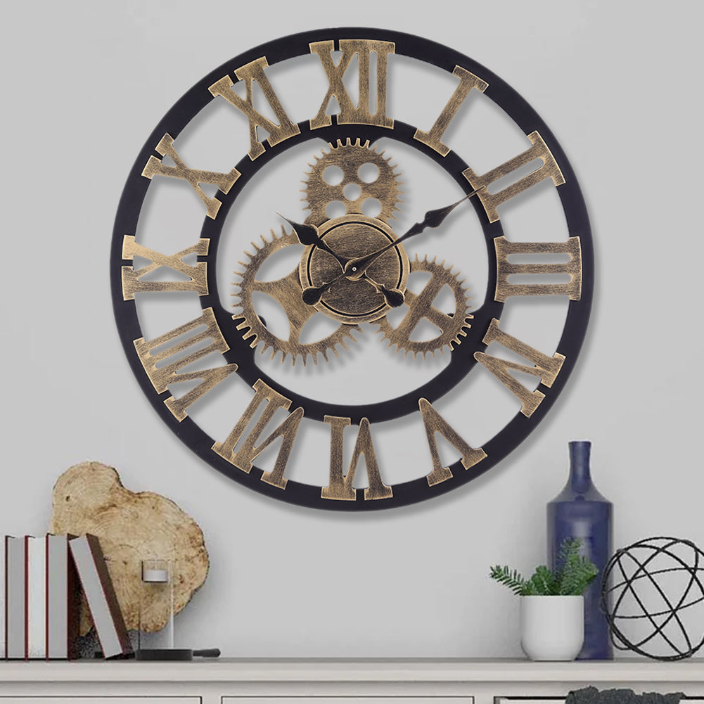 Industrial Large Retro Silent Wall Clock For Home Decor | Gold