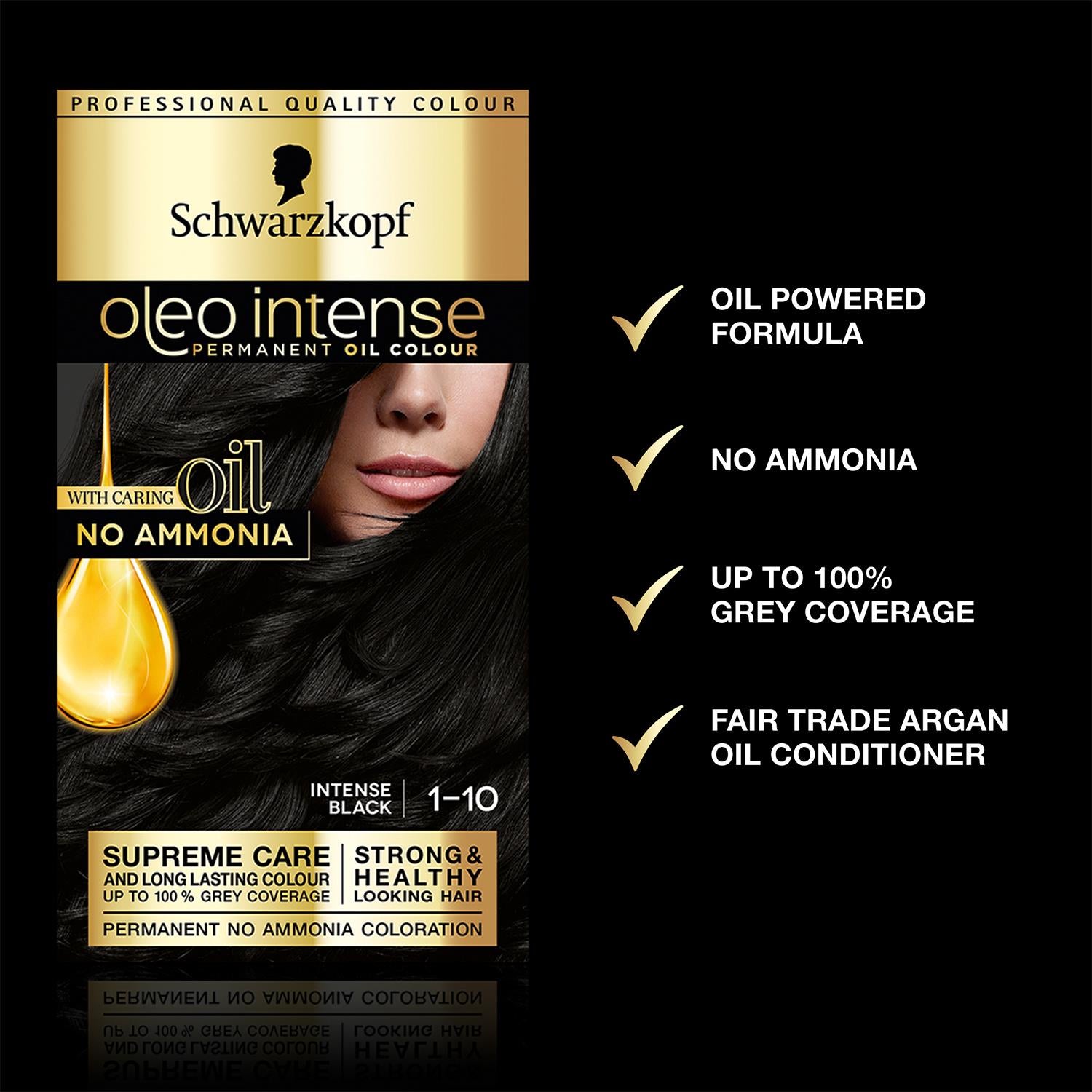 Oleo Intense 1-10 Intense Black No Ammonia Permanent Oil Colour 3pk