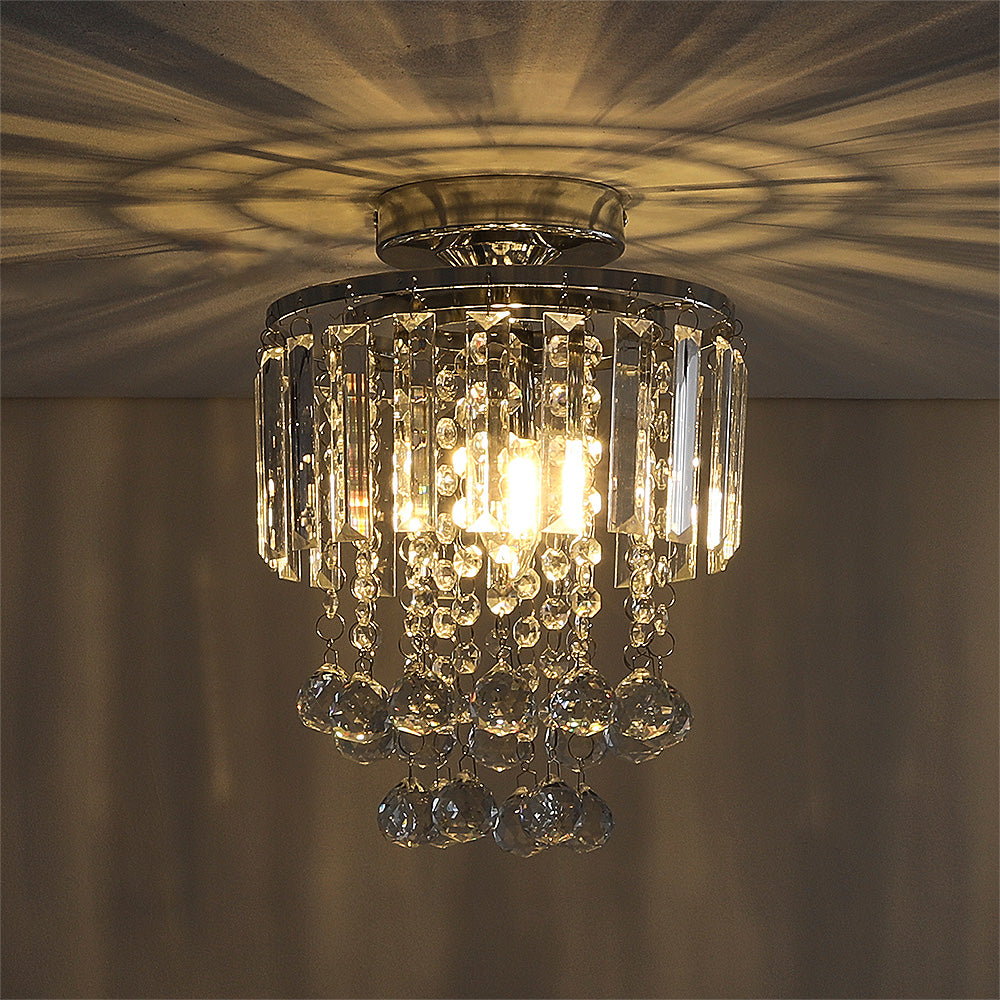 Modern 23cm Dia Chandelier Droplet Crystal Ball Chrome Mount Ceiling Light Fixture