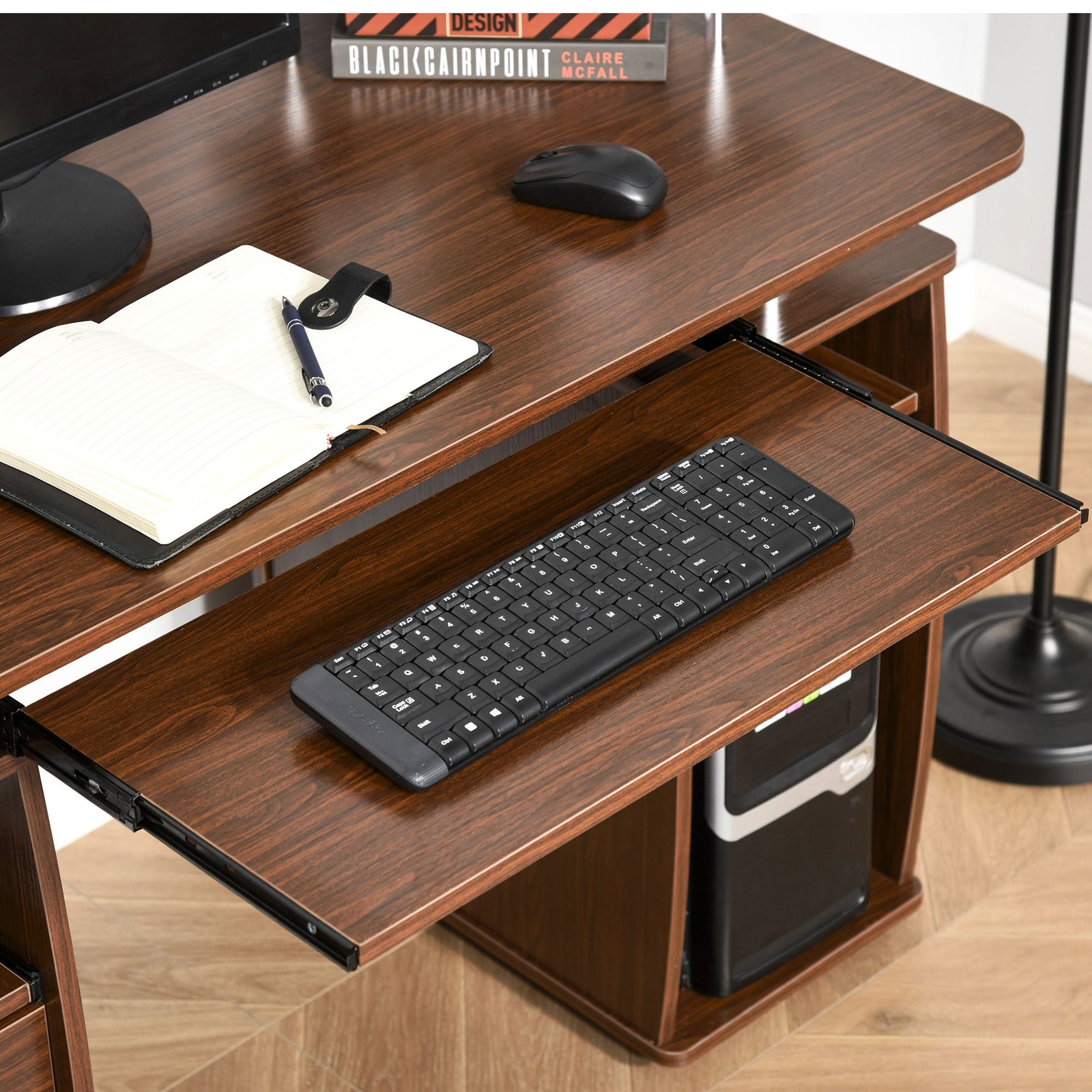 Office Desk With Keyboard Tray, Drawer | Brown