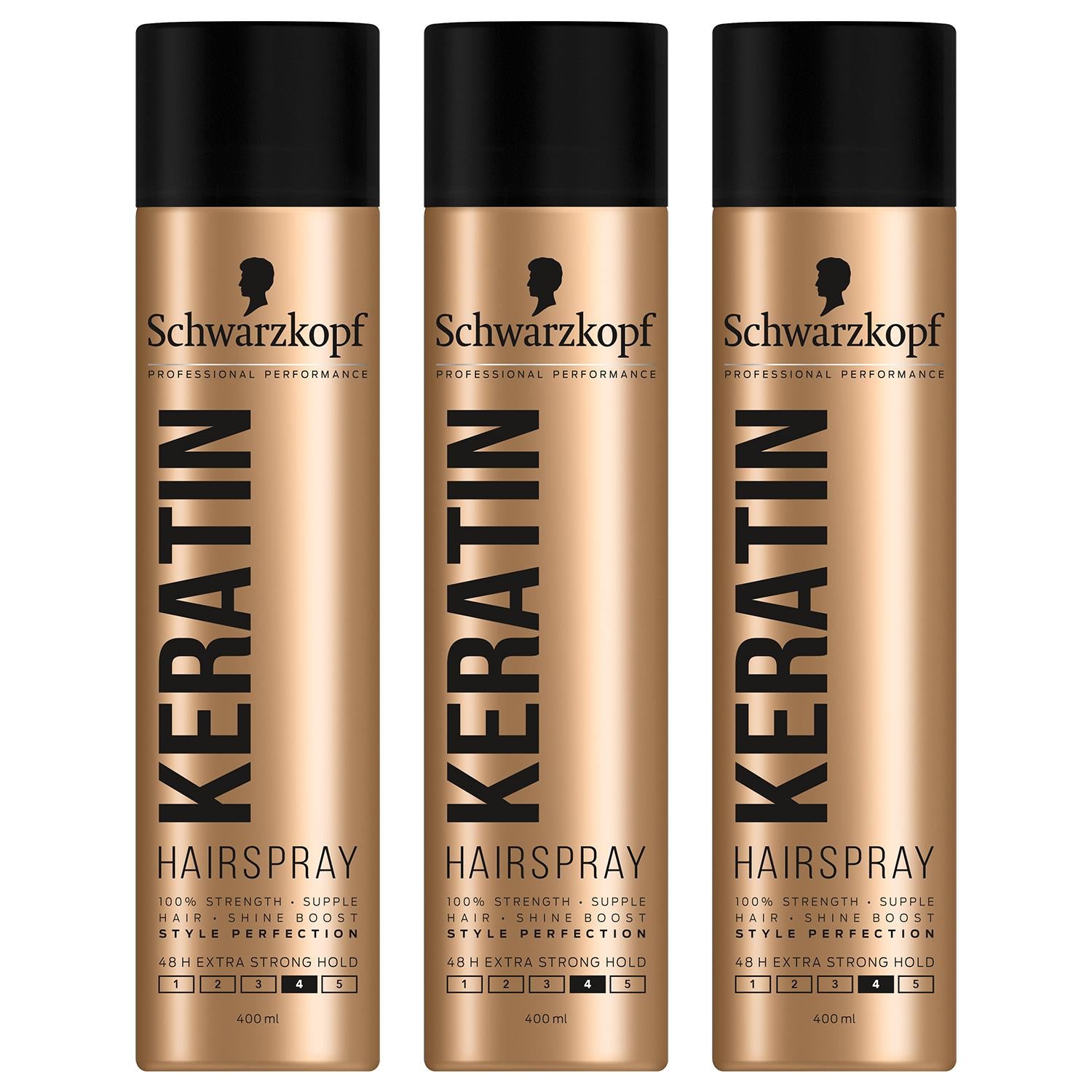 Schwarzkopf Keratin 48h Extra Strong Hold Supple Hair Spray 400ml,3 Pk