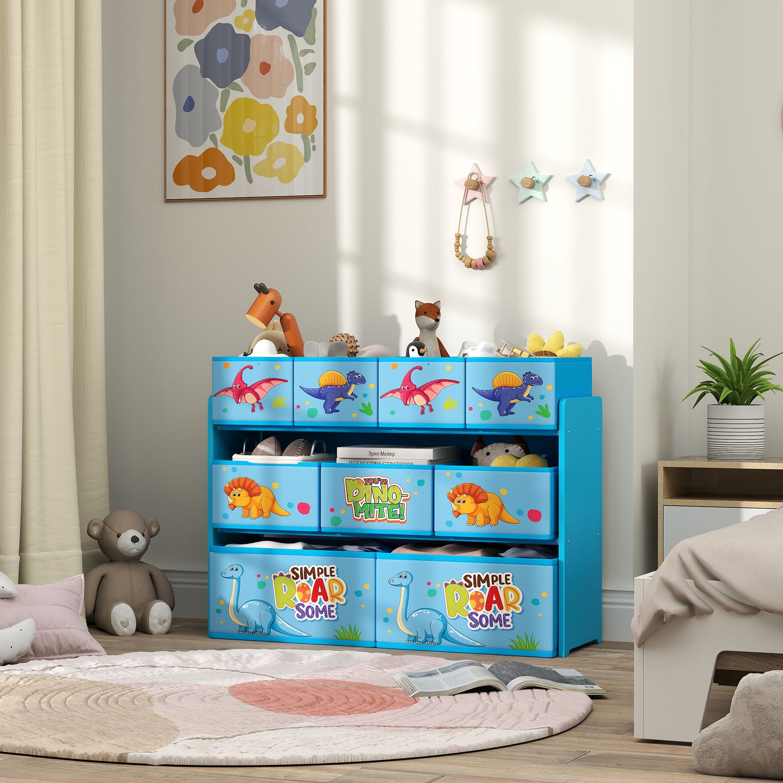 Aiyaplay 3-tier Toy Organiser Shelf With 9 Storage Boxes For Bedroom | Blue