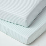 Cotton Stripe Fitted Cot Sheets 330 Tc, 70 X 140 Cm | Cot Bed | Blue