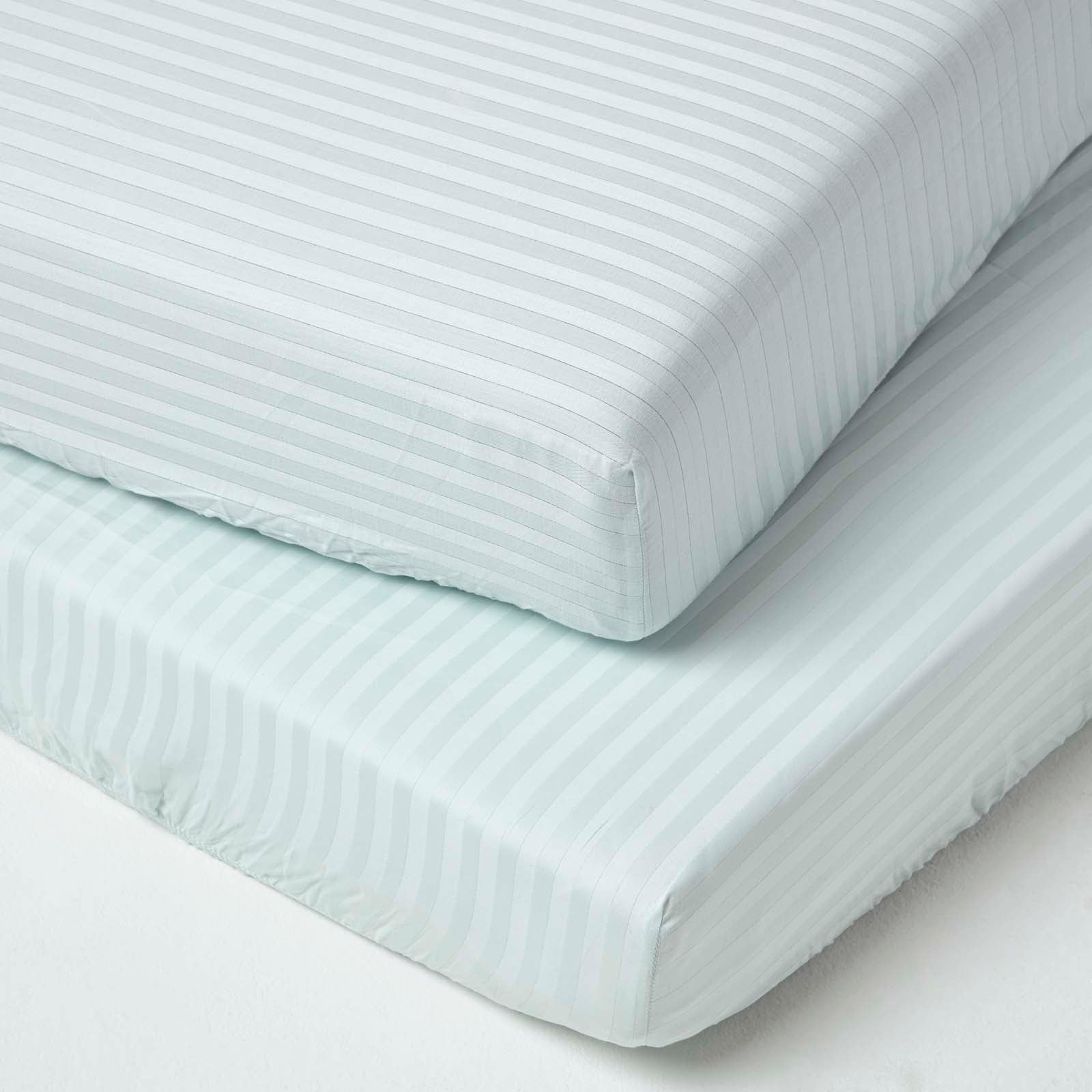 Cotton Stripe Fitted Cot Sheets 330 Tc, 70 X 140 Cm | Cot Bed | Blue