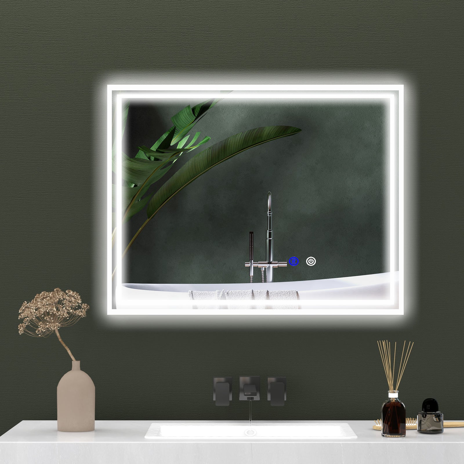 60x50/90x70cm Dimmable Bathroom Mirror With Led Lights | Large | Silver